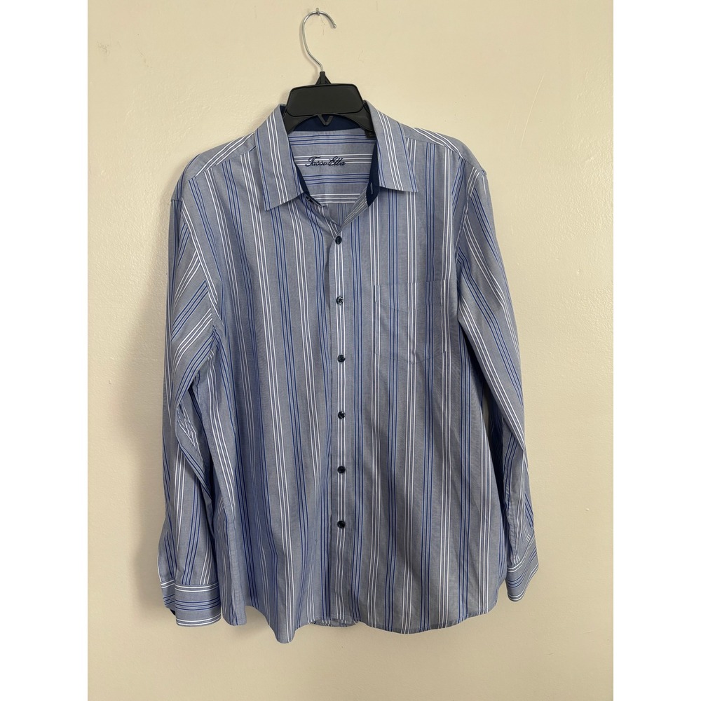Tasso Elia Blue White Stripe Dress Shirt Mens Large L Button Down Cotton